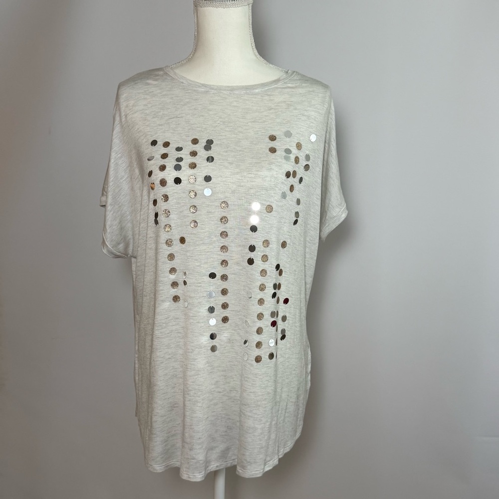 Apt. 9 Gray Oversized Sequin Short Sleeve T-Shirt